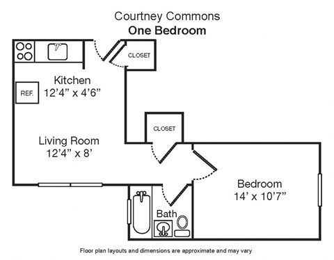 Floor plan for 1 bed, 1 bath